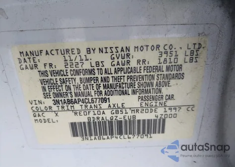 2012 Nissan Sentra 2.0 из США, поврежденный, VIN 3N1AB6AP4CL677091